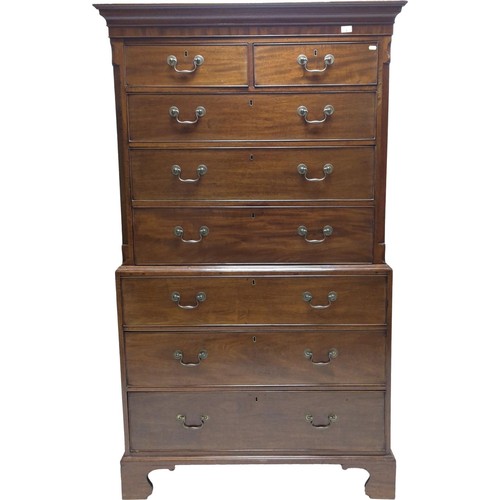 4 - Late Georgian mahogany chest on chest with drop handles and eight drawers W107 x D56 x H191cm