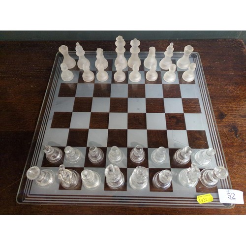 52 - Glass chess set and board, 36 x 36cm