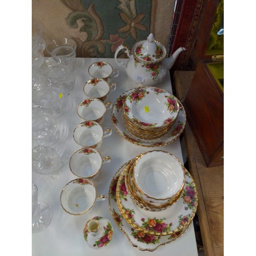 273 - Royal Albert Old Country Rose tea ware; plates, bowls, 6 cups, saucers & teapot etc.