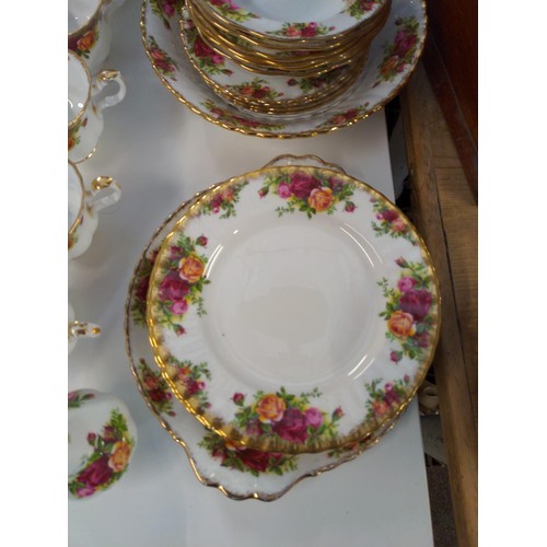 273 - Royal Albert Old Country Rose tea ware; plates, bowls, 6 cups, saucers & teapot etc.