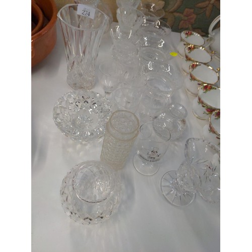 274 - Selection of various glasses, decanter, vases & dessert dishes