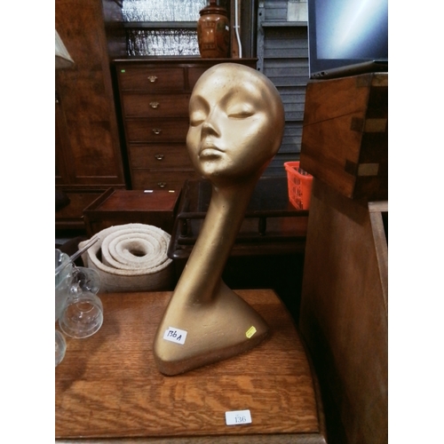 136A - Decorative style long necked mannequin female head. H50 CM material is fibreglass.