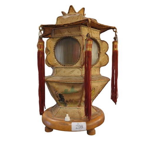 298 - Oriental style table lantern with tassels and rotating scene when illuminated