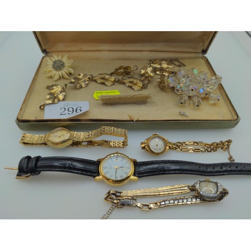 296 - Carronade watch, Lourus watch, Bulova watch, plus costume jewellery 