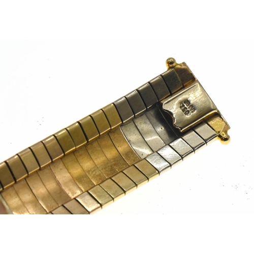 89 - 18ct gold tri- colour omega style bracelet. Gross weight 38.80g.