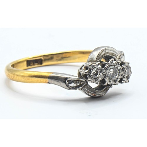 102 - 18ct gold and diamond crossover ring. Size N, gross weight 3g.