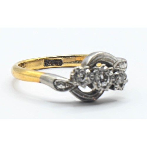 102 - 18ct gold and diamond crossover ring. Size N, gross weight 3g.