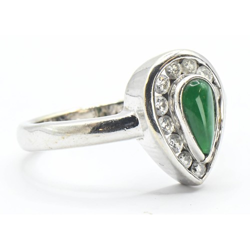 110 - 18ct white gold, jade and diamond teardrop-shaped cluster ring, size N, gross weight 4.9 grams