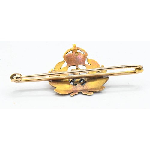 123 - 15ct gold and enamel naval sweetheart brooch, length 48mm, gross weight 4.4 grams