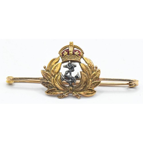 123 - 15ct gold and enamel naval sweetheart brooch, length 48mm, gross weight 4.4 grams