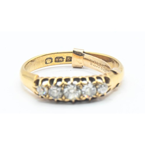 144 - 18ct gold and diamond five stone ring. With 9ct gold resize clip. Size N. Gross weight 3.16g