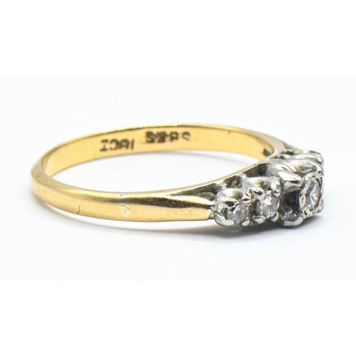 178 - Diamond five stone ring in a white metal setting on 18ct gold. Size L1/2. Gross weight 2.40g.