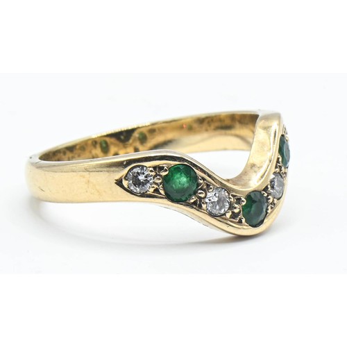 179 - Emerald and diamond ring pavé set in yellow metal, size K, gross weight 2.55g