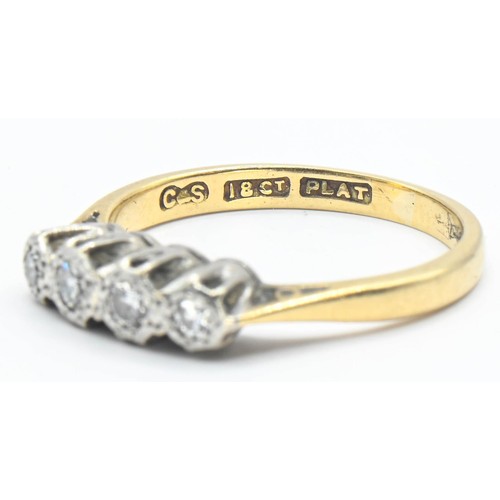 182 - Diamond four stone 18ct gold ring, size J, Gross weight 2.29g