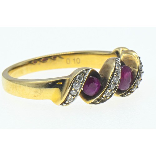 43 - 9ct gold ring with rubies & diamonds. Size N, gross weight 3.23gms