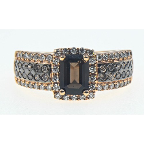 65 - Le Vian 14ct rose gold, smoky quartz and diamond ring, size M 1/2, gross weight 5.29gms