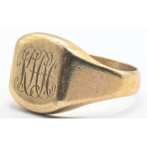 76 - 9ct gold signet ring (monogrammed). Size Y. Gross weight 10.92g.