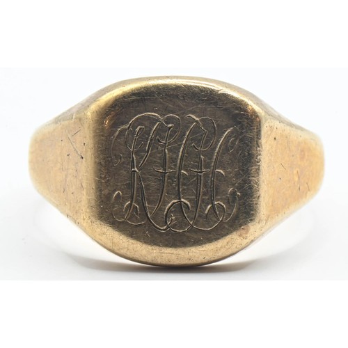 76 - 9ct gold signet ring (monogrammed). Size Y. Gross weight 10.92g.