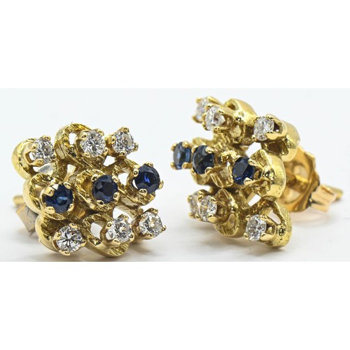 126 - Pair of 18ct gold, diamond and sapphire lozenge-shape earrings, length 8mm, gross weight 4.25 grams