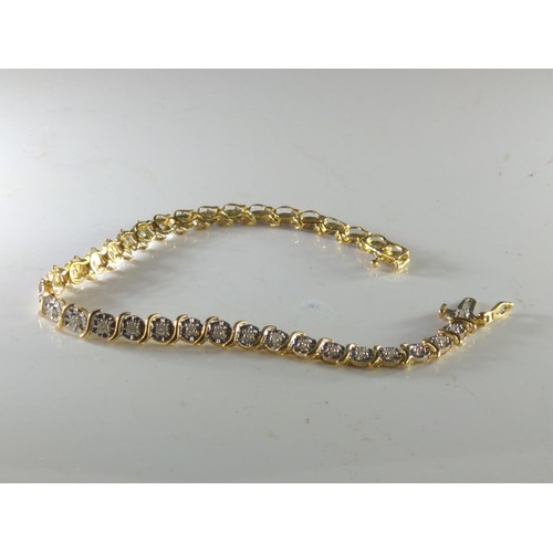 142 - 9ct gold fancy link bracelet set with melee diamonds. length 360mm, gross weight 6.12g.