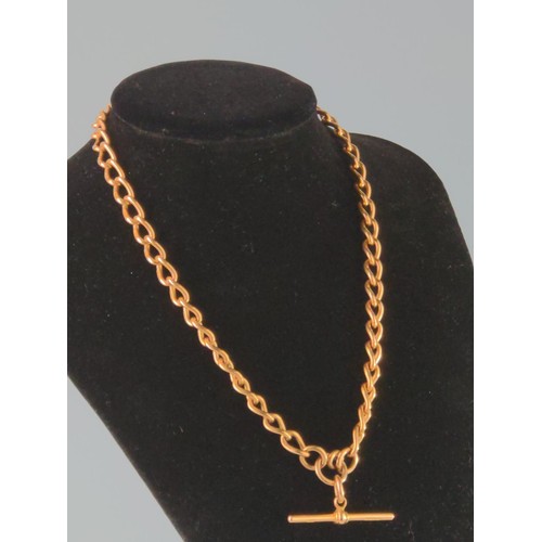 171 - 9ct gold fob chain with T-bar. Chain length 420mm. Gross weight 43.92g