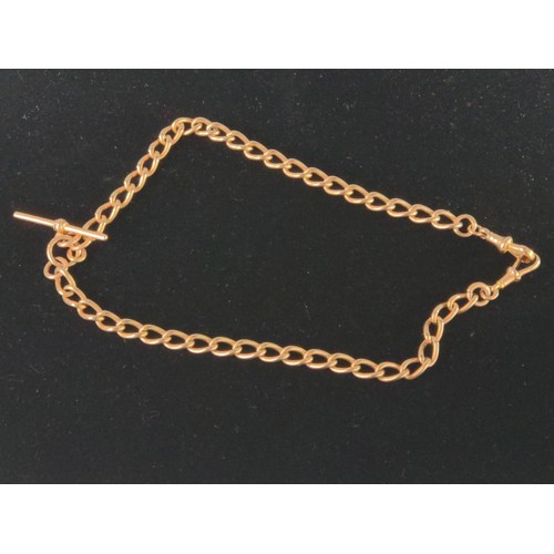 171 - 9ct gold fob chain with T-bar. Chain length 420mm. Gross weight 43.92g