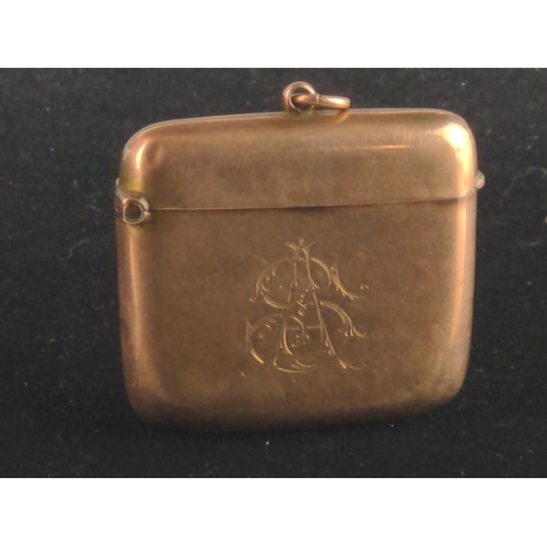 20 - Edwardian 9ct gold vesta case, hallmarked Rolason Brothers, Chester 1906, initialled to front, ... 