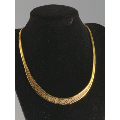 81 - 18ct tri colour gold omega style necklace, marked 750. Length approx 820mm Gross weight 36.38g