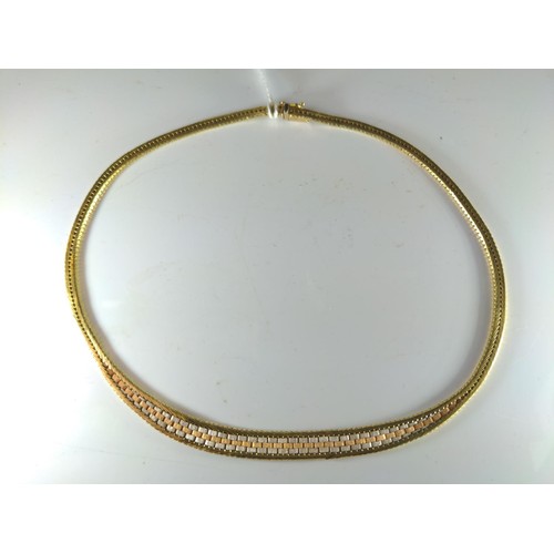 81 - 18ct tri colour gold omega style necklace, marked 750. Length approx 820mm Gross weight 36.38g