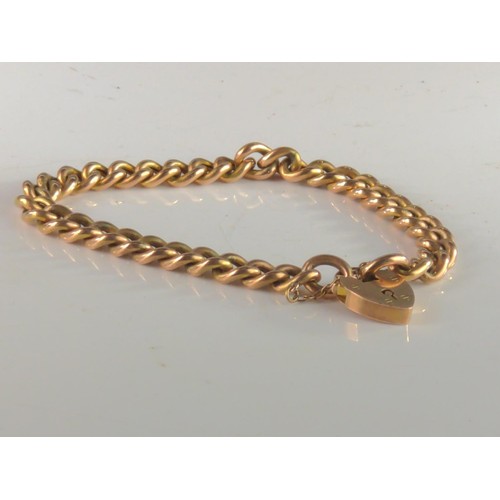 92 - 9ct rose gold bracelet with heart-shaped padlock clasp, each link hallmarked, 12.45 grams