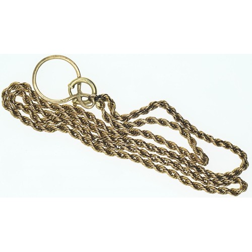 105 - Yellow metal rope twist necklace with a later added 14ct gold clasp loop. Length 560mm. Gross weight... 