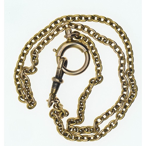 163 - 15ct gold Albert chain with a yellow metal jump ring, yellow metal tests positive for 9ct gold, leng... 