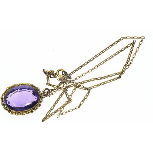 49 - Oval mixed cut amethyst measuring approximately, 20mm x 15mm with a 9ct gold chain. Length 420mm. Gr... 