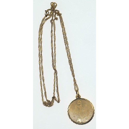 99 - 10ct gold Libra pendant with a 10ct gold twist chain. Chain length 460mm. Gross weight 2.94g