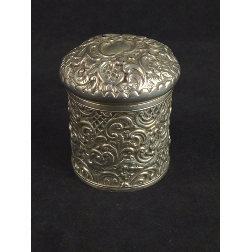 335 - Late Victorian silver tea caddy, Mitchell Bosley & Co, Birmingham 1899, with embossed floral and... 