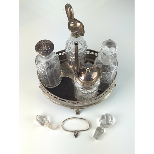 345 - George III silver cruet stand and a silver topped glass vinaigrette bottle, Duncan Urquhart & Na... 