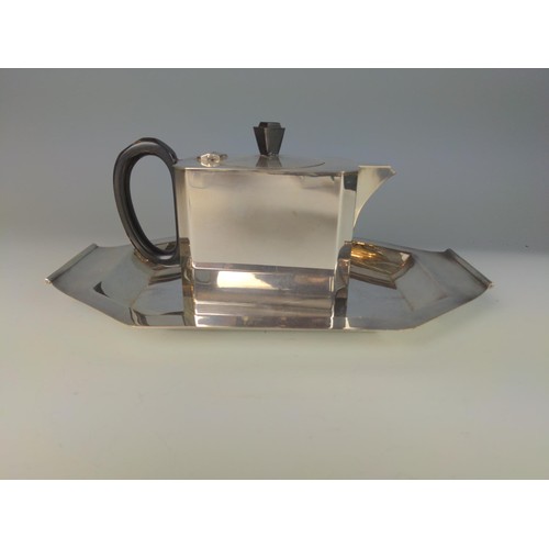 393 - Art Deco J.R & S Silver plated. Tea, sugar, chocolate pots and milk jug. Six pieces in total.&nb... 