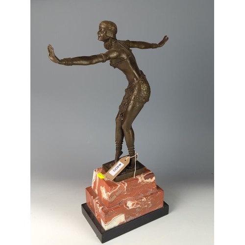 409 - A contemporary Art Deco style brown patinated cast bronze figure of a Phoenician Dancer, base with c... 