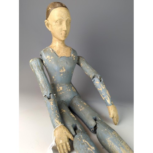 418 - Seated plaster mannequin, possibly French, with articulated arms and legs, height from feet to top o... 