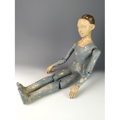 418 - Seated plaster mannequin, possibly French, with articulated arms and legs, height from feet to top o... 