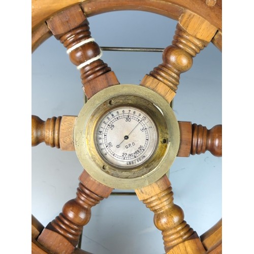 420 - Ships wheel barometer with G.P.O. stamped in centre of dial Dia 40.5cm