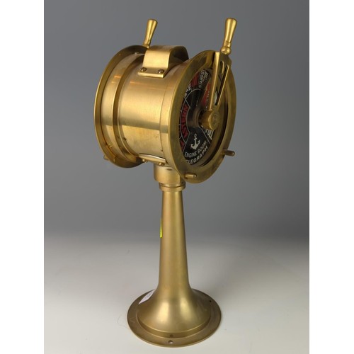 424 - Replica ships telegraph double sided on brass pedestal and makes authentic ring H 33cm