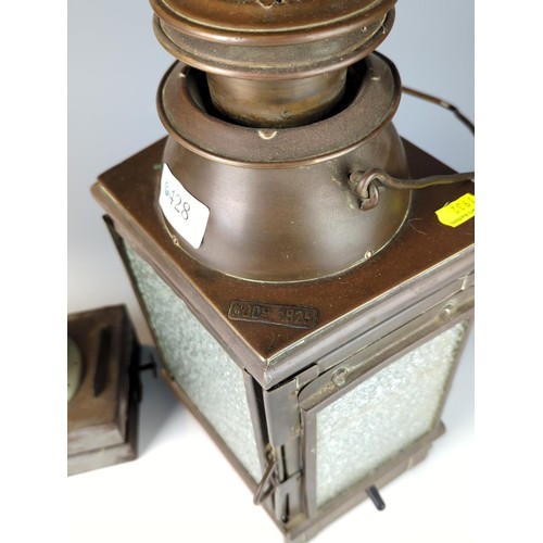 428 - 1925 French Maritime Lantern with electric conversion but original fuel reservoir present, frosted g... 