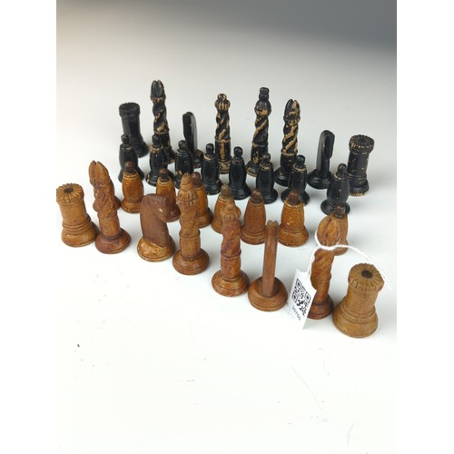 406A - Wooden naïve chess set with individual weighted bases.