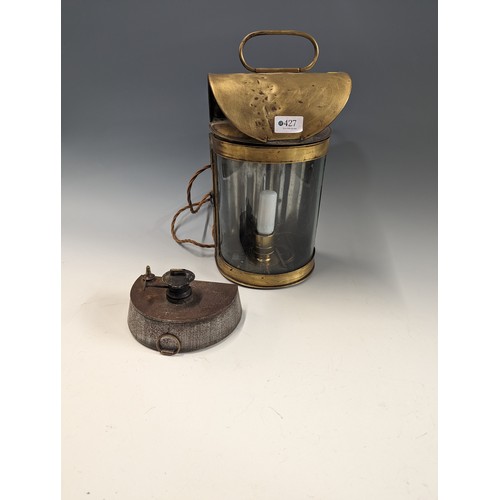 427 - French converted maritime lantern, with original fuel reservoir present but electric replacement, or... 