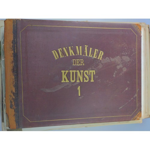 27 - Antique illustrated books in poor condition including Denkmaler Der Kunst vol 1 - 3, plus The art of... 