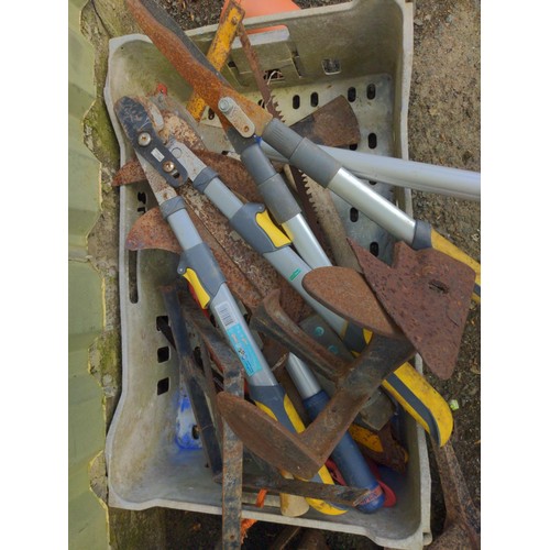 513 - Various hand tools + others Shovel, pick axe etc.