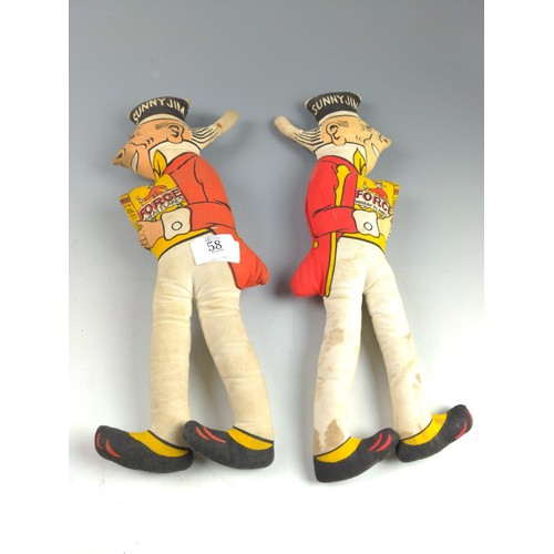 58 - 2 Sunny Jim stuffed dolls, 39 cms tall