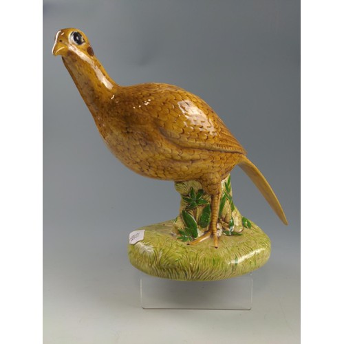 69 - Male and female ceramic pheasants both signed Audrey 1978. Tallest 31cm