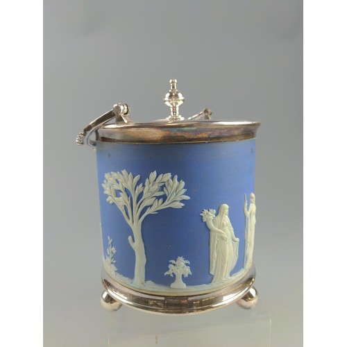 85 - Wedgwood Jasperware biscuit barrel. maked to top 